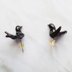 Dove Bird Stud Earrings Blk Blown Glass Art Aretes